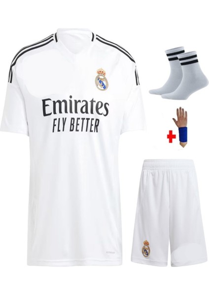 Real Madrid Arda Güler 25/26 Sezon Iç Saha Beyaz Çocuk Forma Takımı 4 Parça Forma +Şort +Çorap + Bileklik Hediye indirimleri