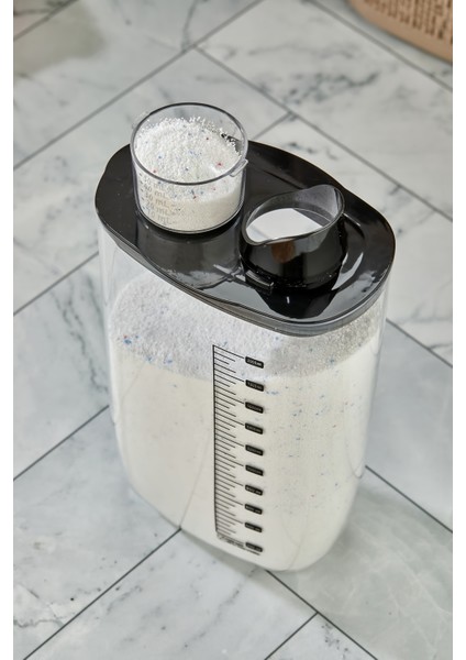 Hava Geçirmez Vakumlu Deterjan Saklama Kabı - Kendinden Ölçekli Vakum Kapaklı Deterjanlık 2000 ml