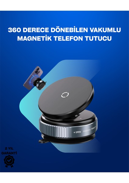 Wizard Güçlü Manyetik Tutuşlu 360° Döner Araç Telefon Tutucu – Vakumlu Montajlı