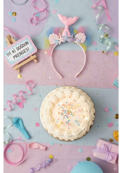 Mermaid Konseptli Deniz Kızı Kız Çocuk Taç Kutlama Parti Tacı Pembe modelleri