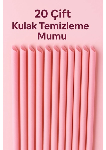 20 Çift Pembe Kulak Kiri Temizleme Mumu – Doğal Aromaterapi Kokulu 40 Adet