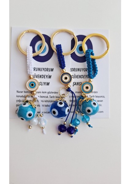 Lüks Hediyelik 3'lü Nazar Boncuklu Şans Anahtarlık 10,5 cm