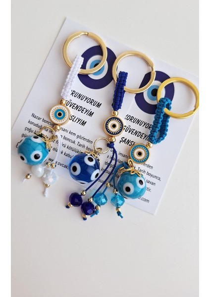 Lüks Hediyelik 3'lü Nazar Boncuklu Şans Anahtarlık 10,5 cm fiyatları