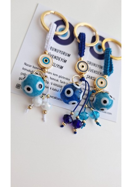 Lüks Hediyelik 3'lü Nazar Boncuklu Şans Anahtarlık 10,5 cm modelleri