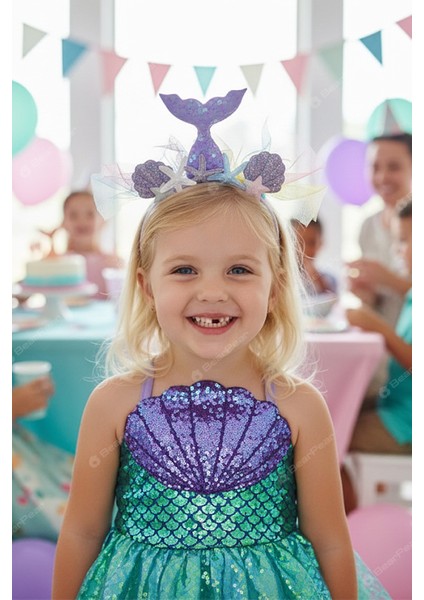 Mermaid Konseptli Deniz Kızı Kız Çocuk Taç Kutlama Parti Tacı Lila