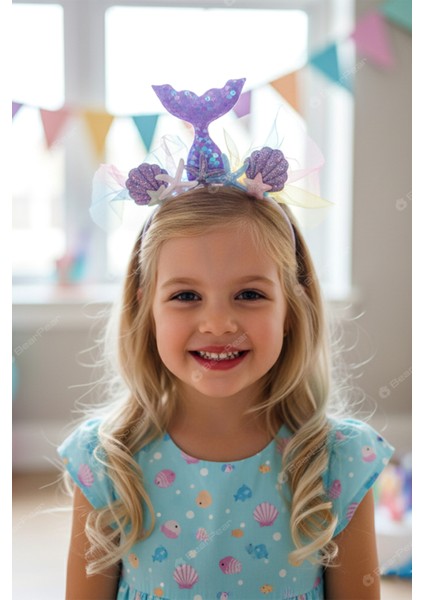 Mermaid Konseptli Deniz Kızı Kız Çocuk Taç Kutlama Parti Tacı Lila modelleri