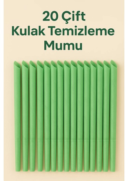 20 Çift Yeşil Kulak Kiri Temizleme Mumu – Doğal Aromaterapi Kokulu Toplam 40 Adet