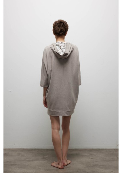 Kahve Melanj Kadın Pamuklu Uzun Kollu Kapüşonlu Gecelik fırsatları