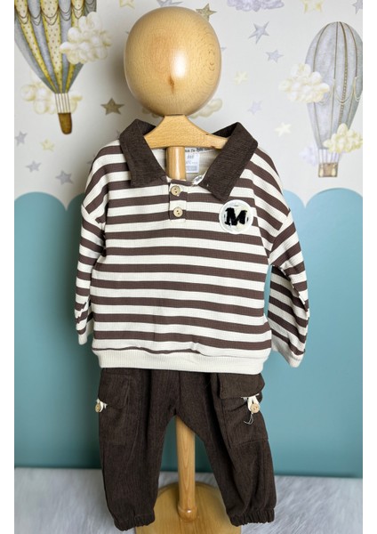 Çizgili Sweatshirt Cep Detaylı Pantolon Takım Erkek Bebek