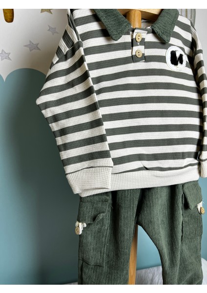 Çizgili Sweatshirt Cep Detaylı Pantolon Takım Erkek Bebek fiyatları