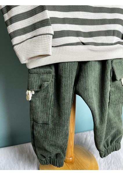 Çizgili Sweatshirt Cep Detaylı Pantolon Takım Erkek Bebek indirimleri