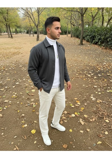 Erkek Koyu Gri Oversize Gömlek Yaka Ceket Kaban Yün/Kaşe Görünümlü modelleri