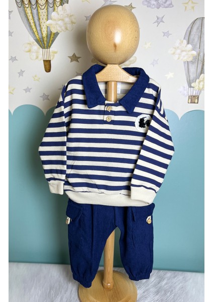 Çizgili Sweatshirt Cep Detaylı Pantolon Takım Erkek Bebek