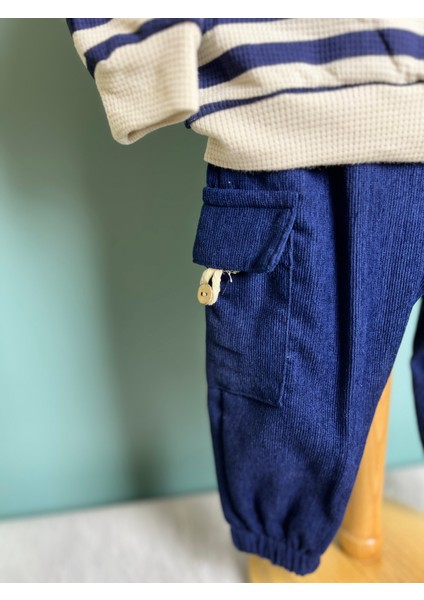 Çizgili Sweatshirt Cep Detaylı Pantolon Takım Erkek Bebek modelleri