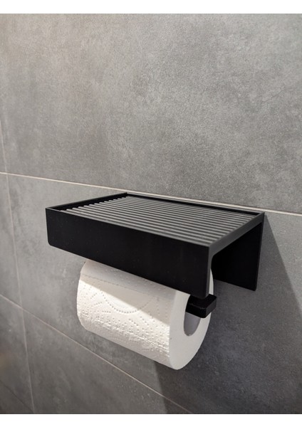 Telefon Raflı Siyah Tuvalet Kağıdı Tutucu – Duvar Tipi Banyo Aksesuarı