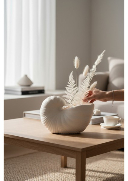 Salyangoz Seramik Bej Dekoratif Vazo (27X18 Cm) fiyatları