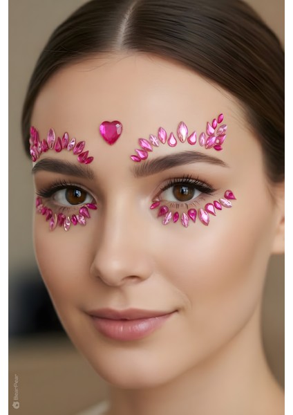 Fuşya Kendinden Yapışkanlı Kristal Yüz Makyaj Aksesuarı Face Gems