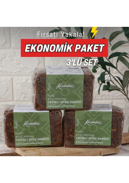%100 Siyez Ekşi Mayalı Ekmekler 3'lü Seçim 3 x 500 gr (Cevizli-Cevizli-Cevizli)