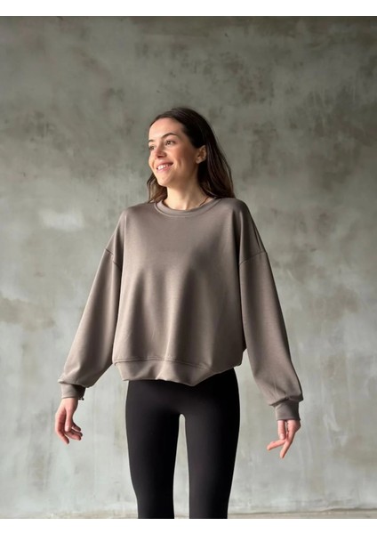 Monsi Modal Yumuşak Dokulu Kumaş Bisiklet Yaka Oversize Sweatshirt-