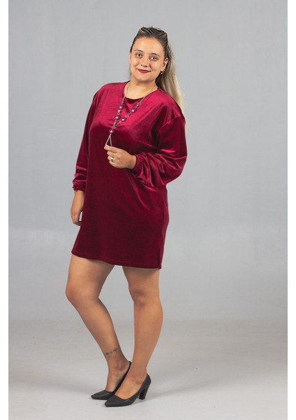 Maksimum Şıklık Kolyeli Büyük Beden Bordo Kadife Tunik fırsatları