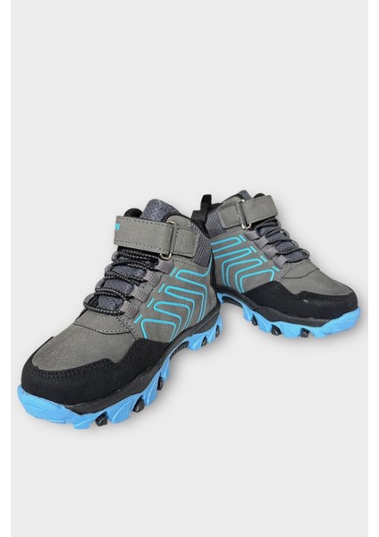 Çocuk Cırtlı Bağcık Detaylı Su ve Soğuk Geçirmez Bot Füme - Mavi fırsatları