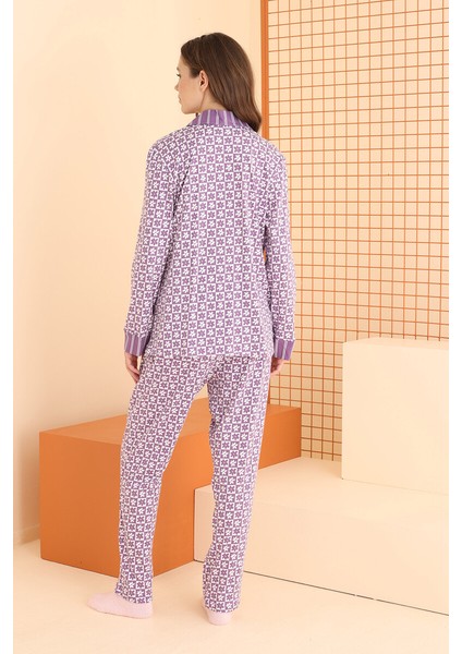 Lila Önden Düğmeli Pijama Takımı fiyatları