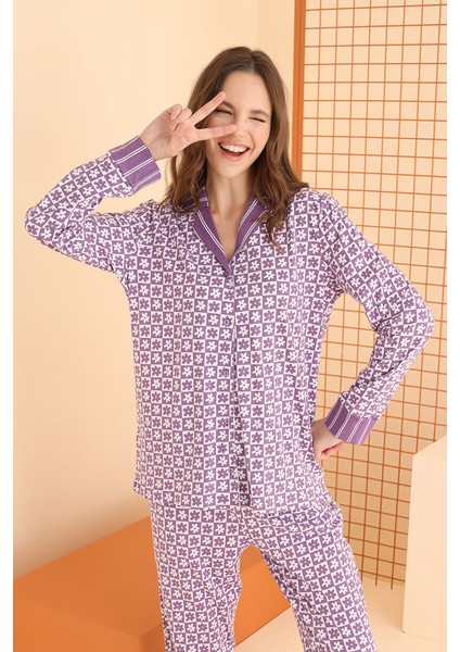 Lila Önden Düğmeli Pijama Takımı fırsatları