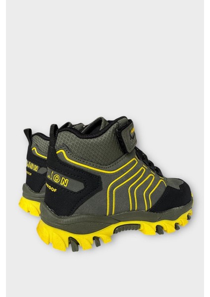 Çocuk Cırtlı Bağcık Detaylı Su ve Soğuk Geçirmez Bot Haki - Sarı indirimleri