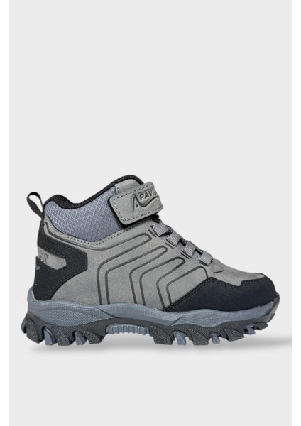 Çocuk Cırtlı Bağcık Detaylı Su ve Soğuk Geçirmez Bot Füme - Siyah