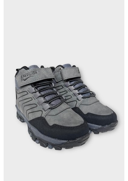 Çocuk Cırtlı Bağcık Detaylı Su ve Soğuk Geçirmez Bot Füme - Siyah modelleri