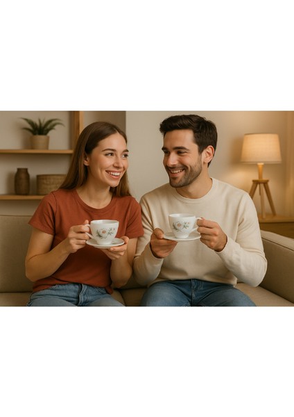Fransız Cam Papatya Desenli 2 Kişilik Büyük Kahve Çay Fincanı