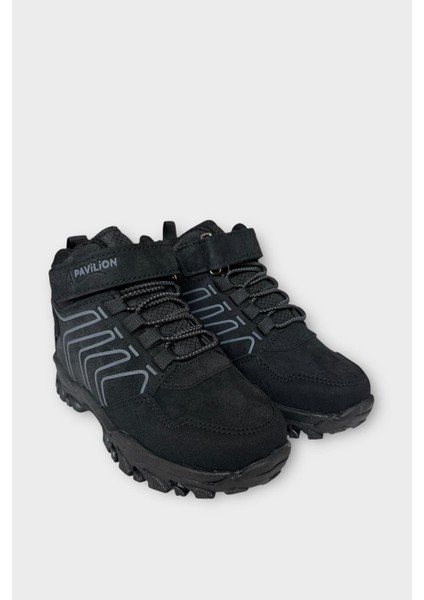 Çocuk Cırtlı Bağcık Detaylı Su ve Soğuk Geçirmez Bot Siyah - Füme modelleri