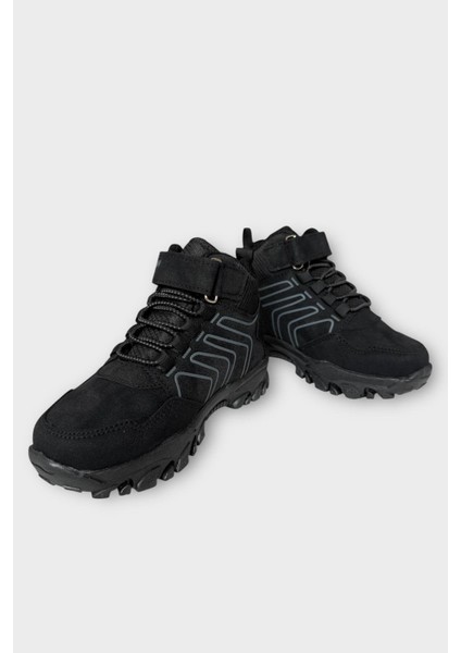 Çocuk Cırtlı Bağcık Detaylı Su ve Soğuk Geçirmez Bot Siyah - Füme fırsatları