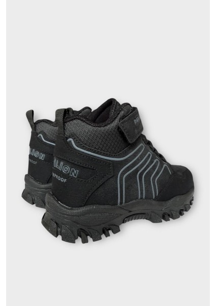 Çocuk Cırtlı Bağcık Detaylı Su ve Soğuk Geçirmez Bot Siyah - Füme indirimleri