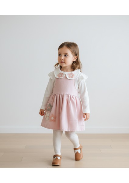 Papatya Nakışlı Bebek Yaka Süzene Elbise