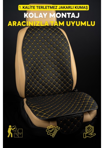 Terletmez Ergonomik Ototurco Koltuk Kılıfı-Minderi (7 Parça) - 5 Koltuk Araç Tam Set Siyah-Sarı indirimleri