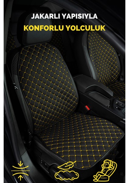 Terletmez Ergonomik Ototurco Koltuk Kılıfı-Minderi (7 Parça) - 5 Koltuk Araç Tam Set Siyah-Sarı