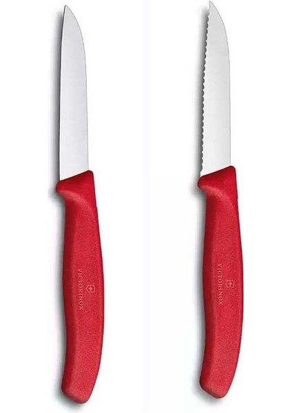 8 cm Kırmızı Tırtıklı ve Düz Bıçak Seti 2li