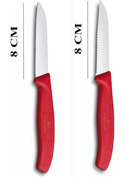 8 cm Kırmızı Tırtıklı ve Düz Bıçak Seti 2li modelleri