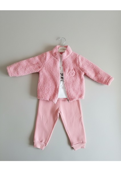 Kedi Nakışlı Peluş Hırkalı, Baskılı Sweatshirt ve Eşofman Altı 3'lü Kız Çocuk Takımı fiyatları