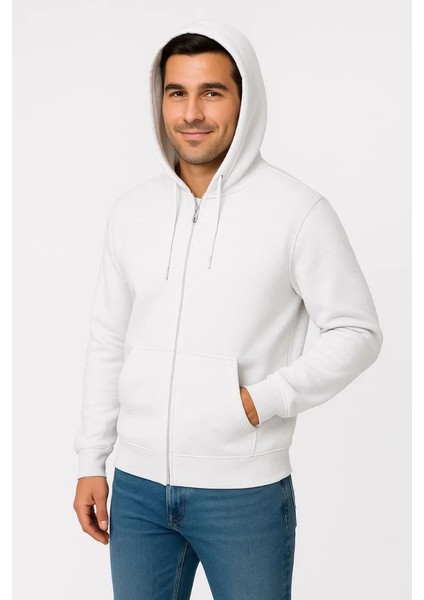 Monsi -Erkek Üç Iplik Kapüşonlu Tam Fermuarlı Kanguru Cepli Sweatshirt Hoodie fırsatları