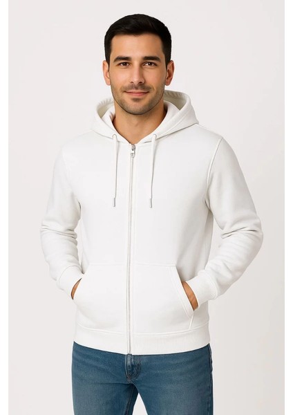 Monsi -Erkek Üç Iplik Kapüşonlu Tam Fermuarlı Kanguru Cepli Sweatshirt Hoodie
