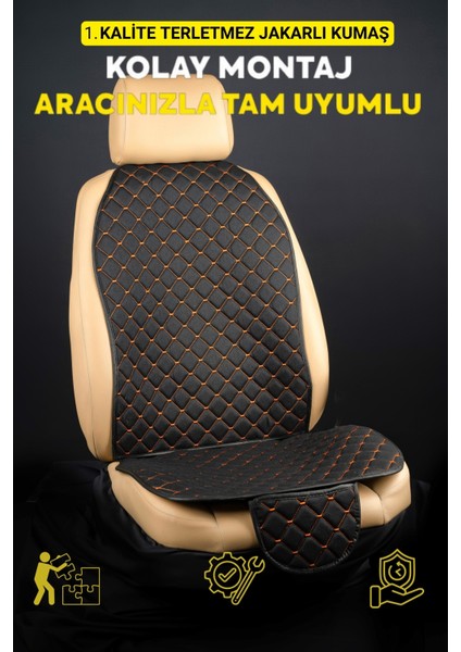 Terletmez Ergonomik Ototurco Koltuk Kılıfı-Minderi (7 Parça) - 5 Koltuk Araç Tam Set Siyah-Turuncu indirimleri