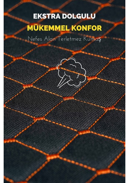 Terletmez Ergonomik Ototurco Koltuk Kılıfı-Minderi (7 Parça) - 5 Koltuk Araç Tam Set Siyah-Turuncu