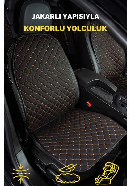 Terletmez Ergonomik Ototurco Koltuk Kılıfı-Minderi (7 Parça) - 5 Koltuk Araç Tam Set Siyah-Turuncu