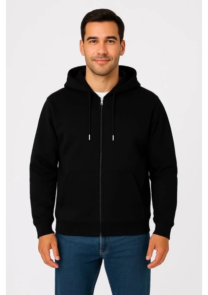 Monsi -Erkek Üç Iplik Kapüşonlu Tam Fermuarlı Kanguru Cepli Sweatshirt Hoodie indirimleri