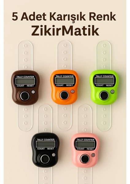 5 Adet - Karışık Renk Dijital Zikirmatik – Yüzük Tesbih Namaz Zikir Sayaç