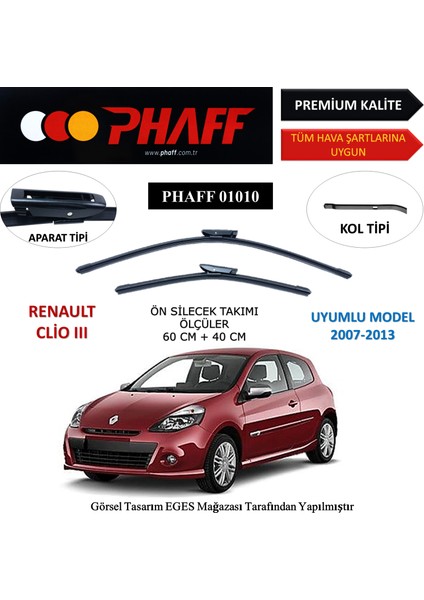 Renault Clio 3 (2007-2013) Ön Silecek Süpürgesi 600MM + 400MM