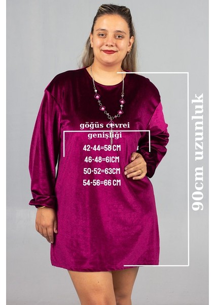 Maksimum Şıklık Kolyeli Büyük Beden Fuşya Kadife Tunik fiyatları