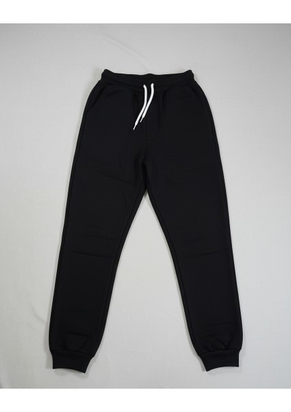 3 Iplik Şardonlu Kapüşonlu Sweatshirt ve Siyah Eşofman Altı Erkek Çocuk Takımı